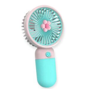 a small blue and pink fan